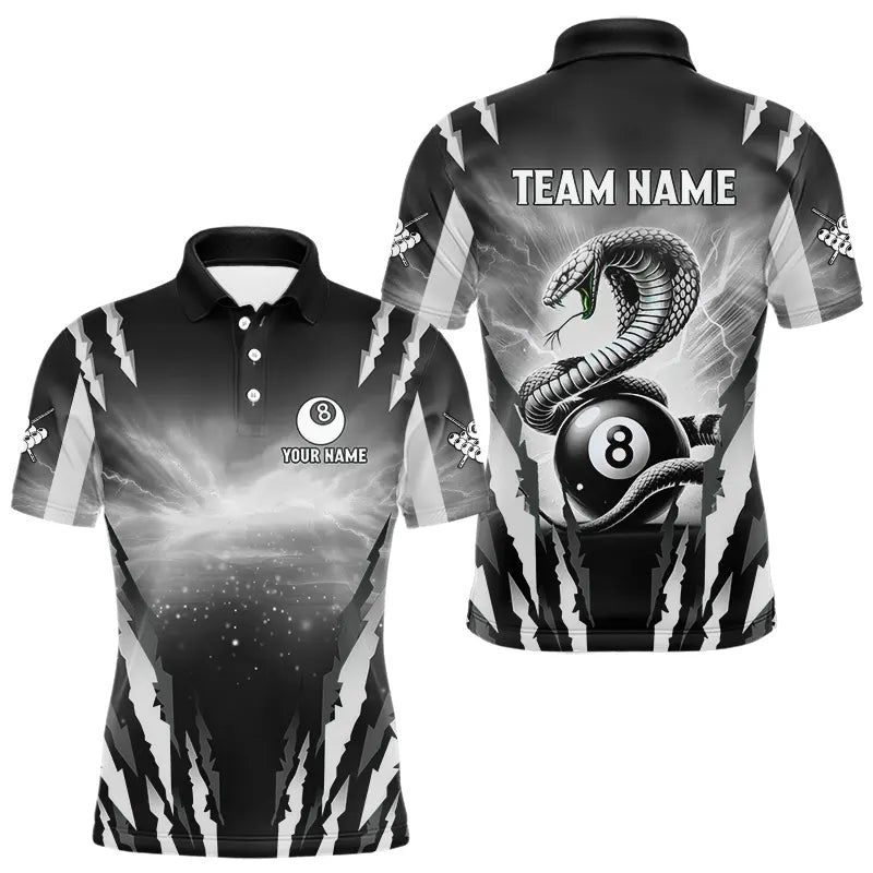 Personalized Thunder Lightning Cobra Snake Men Billiard Shirts, 8 Ball Billiard Team Jerseys |White TDM3609