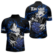 Load image into Gallery viewer, Personalized Wolf Lightning Darts Polo &amp; Quarter Zip Custom Dart Shirts For Men Darts Jerseys |Blue TDM3610