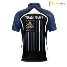 Load image into Gallery viewer, Blue Funny 8 Ball Pool US Flag Billiard Shirt For Men Custom Billiard Team Jersey Polo &amp; 1/4 Zip TDM6365