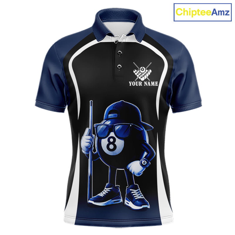 Blue Funny 8 Ball Pool US Flag Billiard Shirt For Men Custom Billiard Team Jersey Polo & 1/4 Zip TDM6365