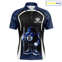 Load image into Gallery viewer, Blue Funny 8 Ball Pool US Flag Billiard Shirt For Men Custom Billiard Team Jersey Polo &amp; 1/4 Zip TDM6365