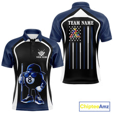 Load image into Gallery viewer, Blue Funny 8 Ball Pool US Flag Billiard Shirt For Men Custom Billiard Team Jersey Polo &amp; 1/4 Zip TDM6365