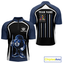 Load image into Gallery viewer, Blue Funny 8 Ball Pool US Flag Billiard Shirt For Men Custom Billiard Team Jersey Polo &amp; 1/4 Zip TDM6365