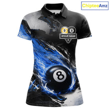 Load image into Gallery viewer, Custom 8 Ball &amp; 9 Ball Pool Blue Flame Billiard Shirt For Women, Billiard Team Jersey Polo &amp; 1/4 Zip TDM6372
