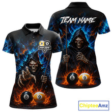 Load image into Gallery viewer, Custom Fire 8 Ball &amp; 9 Ball Grim Reaper Billiard Shirt For Women, Pool Team Jersey Polo &amp; 1/4 Zip TDM6563