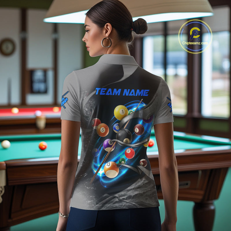 Personalized Panther Lightning 3D Billiard Balls Pool Shirts For Women, Billiard League Jerseys |Blue TDM2790