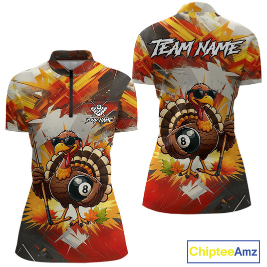 Personalized Funny Turkey 8 Ball Billiard Shirt For Women Custom Thanksgiving Pool Team Jersey TDM5049