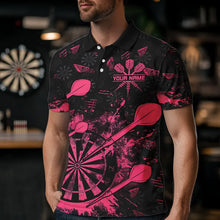 Load image into Gallery viewer, Black And Pink Grunge Darts Polo, Quarter Zip For Men Custom Dart Shirts For Team Dart Jerseys TDM3465