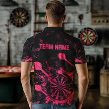 Load image into Gallery viewer, Black And Pink Grunge Darts Polo, Quarter Zip For Men Custom Dart Shirts For Team Dart Jerseys TDM3465