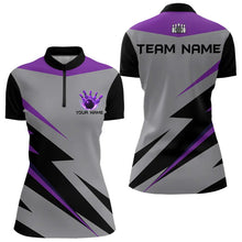 Load image into Gallery viewer, Purple lightning Bowling Polo, Quarter Zip shirts For Women custom bowling team jerseys Bowler Outfits NQS9412