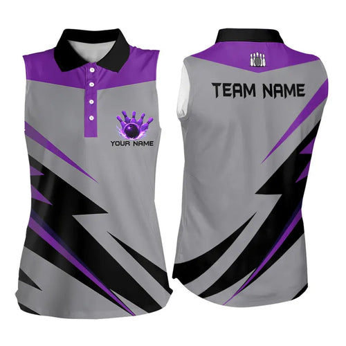 Purple lightning Womens Sleeveless Polo Shirt custom bowling team jerseys Ladies Bowler Outfits NQS9412