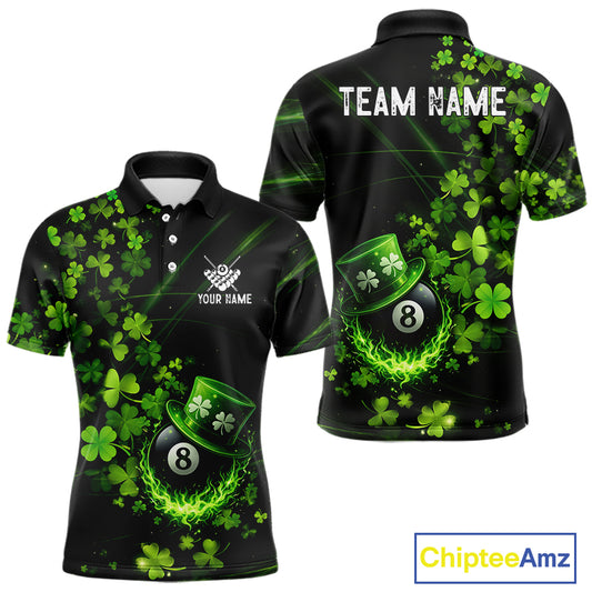 Green Luckiest Shamrock 8 Ball Billiard Shirt For Men Custom St Patrick Day Pool Team Jersey TDM5778