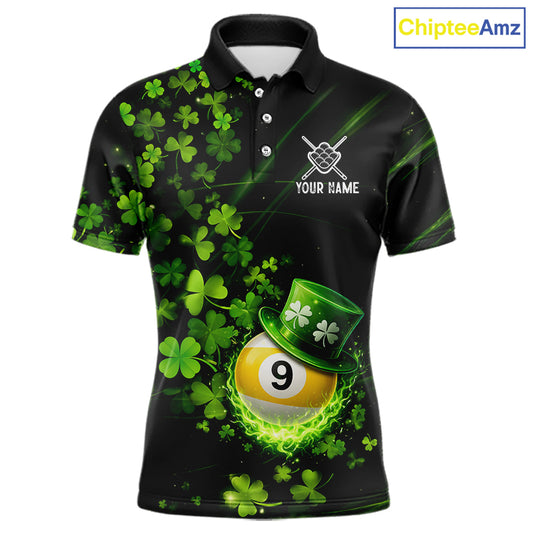 Green Luckiest Shamrock 9 Ball Billiard Shirt For Men Custom St Patrick Day Pool Team Jersey TDM5779