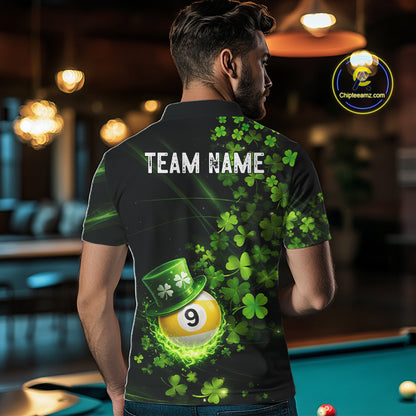 Green Luckiest Shamrock 8 & 9 Ball Billiard Shirt For Men Custom St Patrick Day Pool Team Jersey TDM5780