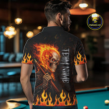 Load image into Gallery viewer, Personalized Orange Flaming Skeleton 8 Ball Billiard Shirt For Men, Pool Team Jersey Polo, 1/4 Zip TDM5781