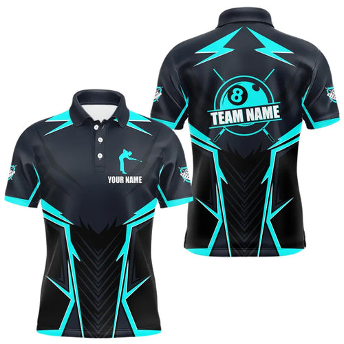 Billiard Jerseys For Men Custom Polo & Quarter-Zip Billiard Team Shirt, 8 Ball Pool Shirt|Turquoise TDM3614