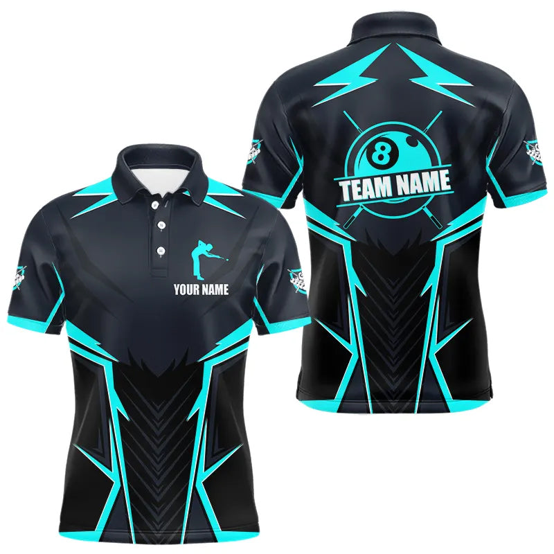 Billiard Jerseys For Men Custom Polo & Quarter-Zip Billiard Team Shirt, 8 Ball Pool Shirt|Turquoise TDM3614