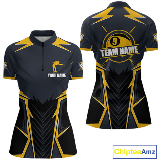 9 Ball Billiard Jerseys For Women Custom Polo & Quarter-Zip Billiard Team Shirts, 9 Ball Pool Shirt TDM3615