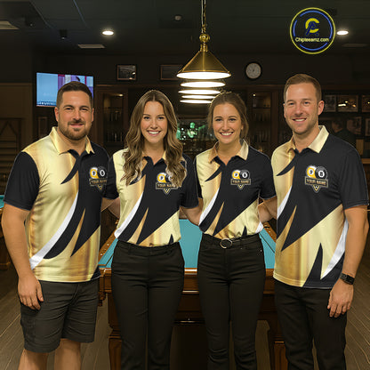 Personalized Billiard 8 Ball & 9 Ball Pool Polo, 1/4 Zip For Men Custom Team Billiard Jersey |Gold TDM6376