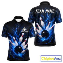 Load image into Gallery viewer, Personalized Blue Thunder Lightning Bowling Jersey For Men, Bowling League Shirts Polo &amp; 1/4 Zip TDM6573