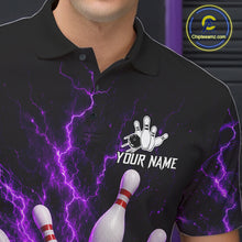 Load image into Gallery viewer, Personalized Purple Thunder Lightning Bowling Jersey For Men, Bowling League Shirts Polo &amp; 1/4 Zip TDM6574