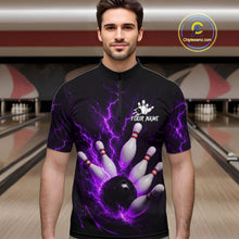 Load image into Gallery viewer, Personalized Purple Thunder Lightning Bowling Jersey For Men, Bowling League Shirts Polo &amp; 1/4 Zip TDM6574