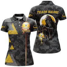 Load image into Gallery viewer, Funny Grim Reaper Ball 9 Fire Custom Camo Women Billiard Shirts, Best 9 Ball Pool Jerseys TDM2071