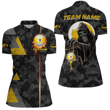 Load image into Gallery viewer, Funny Grim Reaper Ball 9 Fire Custom Camo Women Billiard Shirts, Best 9 Ball Pool Jerseys TDM2071