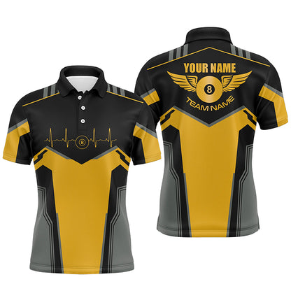 Personalized Billiard 8 Ball Wings Short Sleeve Men's Shirts,  Billiard Jerseys Tournament |Yellow TDM2303