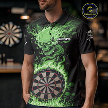 Load image into Gallery viewer, Green Flaming Skull Darts Shirt For Men Custom Darts Jersey Team Polo &amp; Quarter Zip TDM5055