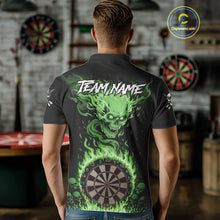 Load image into Gallery viewer, Green Flaming Skull Darts Shirt For Men Custom Darts Jersey Team Polo &amp; Quarter Zip TDM5055