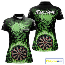 Load image into Gallery viewer, Green Flaming Skull Darts Shirt For Women Custom Darts Jersey Team Polo &amp; Quarter Zip TDM5055