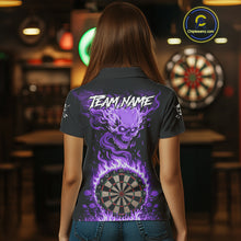 Load image into Gallery viewer, Purple Flaming Skull Darts Shirt For Women Custom Darts Jersey Team Polo &amp; Quarter Zip TDM5056