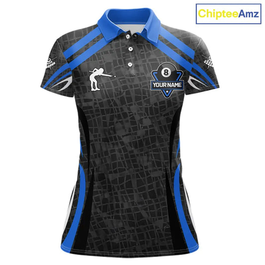 Black And Blue 8 Ball Flame Billiard Shirt For Women Custom Pool Team Shirt, Billiard Jersey TDM5791