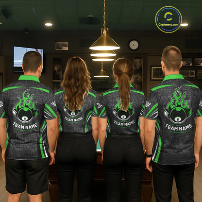 Black And Green 8 Ball Flame Billiard Shirt For Women Custom Pool Team Shirt, Billiard Jersey TDM5792