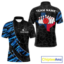 Load image into Gallery viewer, Texas Flag Blue Camo Bowling Shirt For Men Custom Patriotic Bowling Team Jersey Polo &amp; 1/4 Zip TDM6387