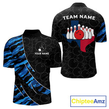Load image into Gallery viewer, Texas Flag Blue Camo Bowling Shirt For Men Custom Patriotic Bowling Team Jersey Polo &amp; 1/4 Zip TDM6387