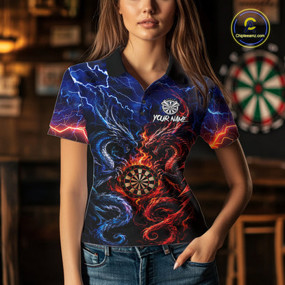 Blue And Red Thunder Lightning Dragon Darts Shirt For Women Custom Darts Team Jersey Polo & 1/4 Zip TDM6577