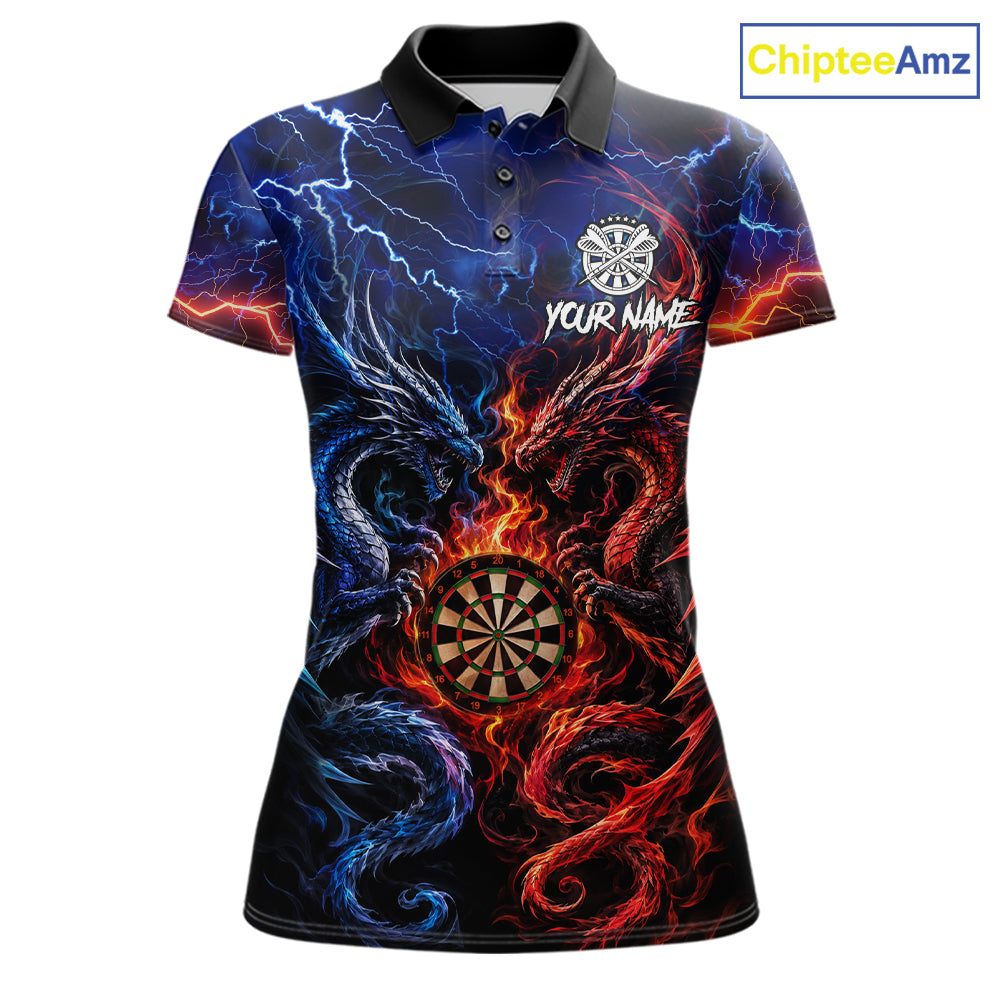 Blue And Red Thunder Lightning Dragon Darts Shirt For Women Custom Darts Team Jersey Polo & 1/4 Zip TDM6577