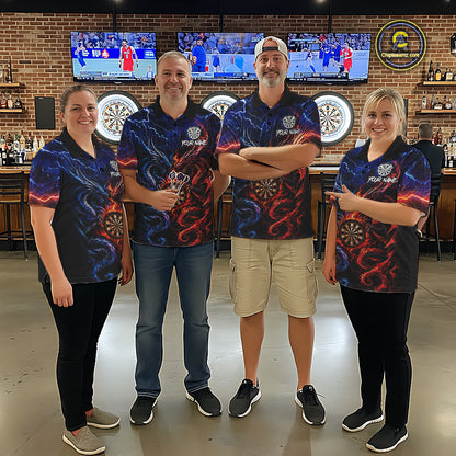 Blue And Red Thunder Lightning Dragon Darts Shirt For Women Custom Darts Team Jersey Polo & 1/4 Zip TDM6577