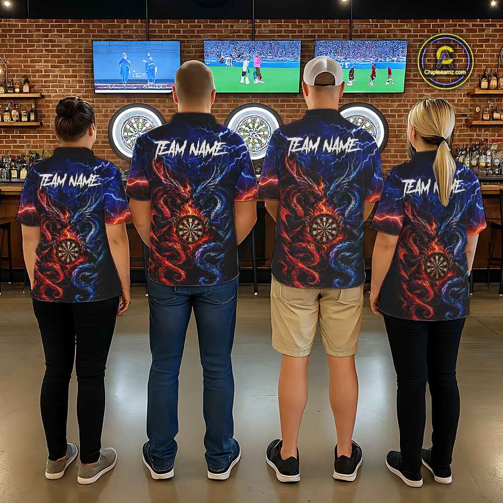Blue And Red Thunder Lightning Dragon Darts Shirt For Women Custom Darts Team Jersey Polo & 1/4 Zip TDM6577