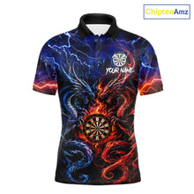 Load image into Gallery viewer, Blue And Red Thunder Lightning Dragon Darts Shirt For Men Custom Darts Team Jersey Polo &amp; 1/4 Zip TDM6577