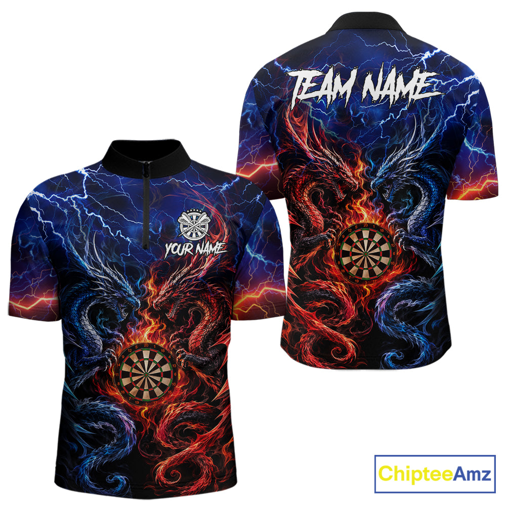 Blue And Red Thunder Lightning Dragon Darts Shirt For Men Custom Darts Team Jersey Polo & 1/4 Zip TDM6577