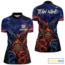 Load image into Gallery viewer, Blue And Red Thunder Lightning Dragon Darts Shirt For Women Custom Darts Team Jersey Polo &amp; 1/4 Zip TDM6577