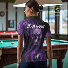 Load image into Gallery viewer, Purple Flaming Skull 8 Ball Fire Billiard Shirt For Women Custom Billiard Team Jersey Polo &amp; 1/4 Zip TDM5062