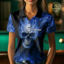 Load image into Gallery viewer, Blue Flaming Skull 8 Ball Fire Billiard Shirt For Women Custom Billiard Team Jersey Polo &amp; 1/4 Zip TDM5063