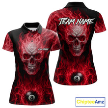 Load image into Gallery viewer, Red Flaming Skull 8 Ball Fire Billiard Shirt For Women Custom Billiard Team Jersey Polo &amp; 1/4 Zip TDM5064