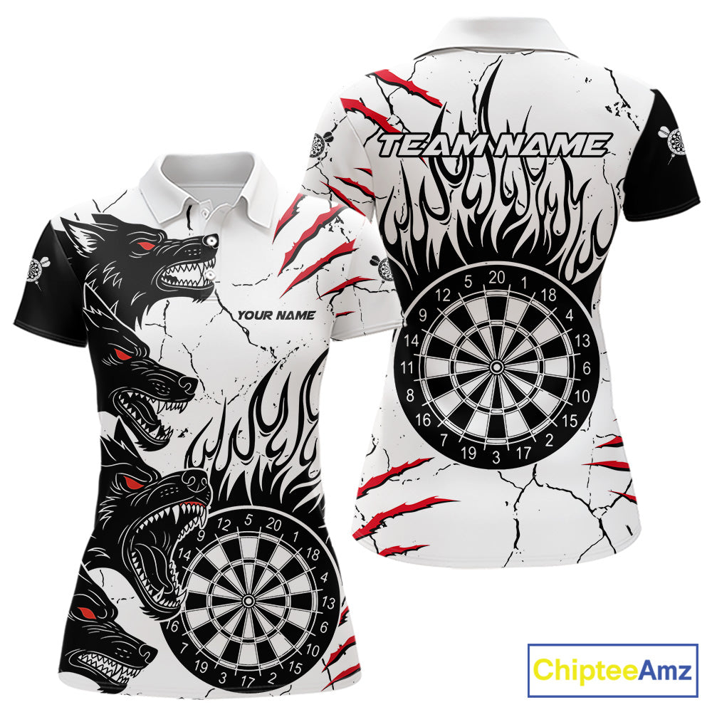 White Black Grunge Wolf Darts Shirts For Women Custom Darts Team Jersey Polo & Quarter Zip TDM5534