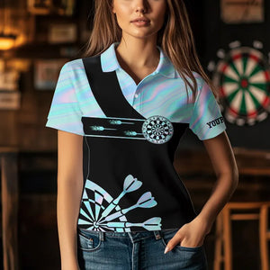 Holographic Blue Darts Tie Dye Polo & Quarter Zip Custom Dart Shirts For Women Glowing Dart Jerseys TDM3623