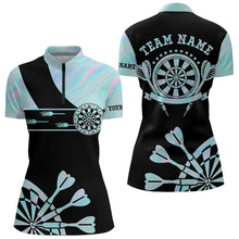 Load image into Gallery viewer, Holographic Blue Darts Tie Dye Polo &amp; Quarter Zip Custom Dart Shirts For Women Glowing Dart Jerseys TDM3623